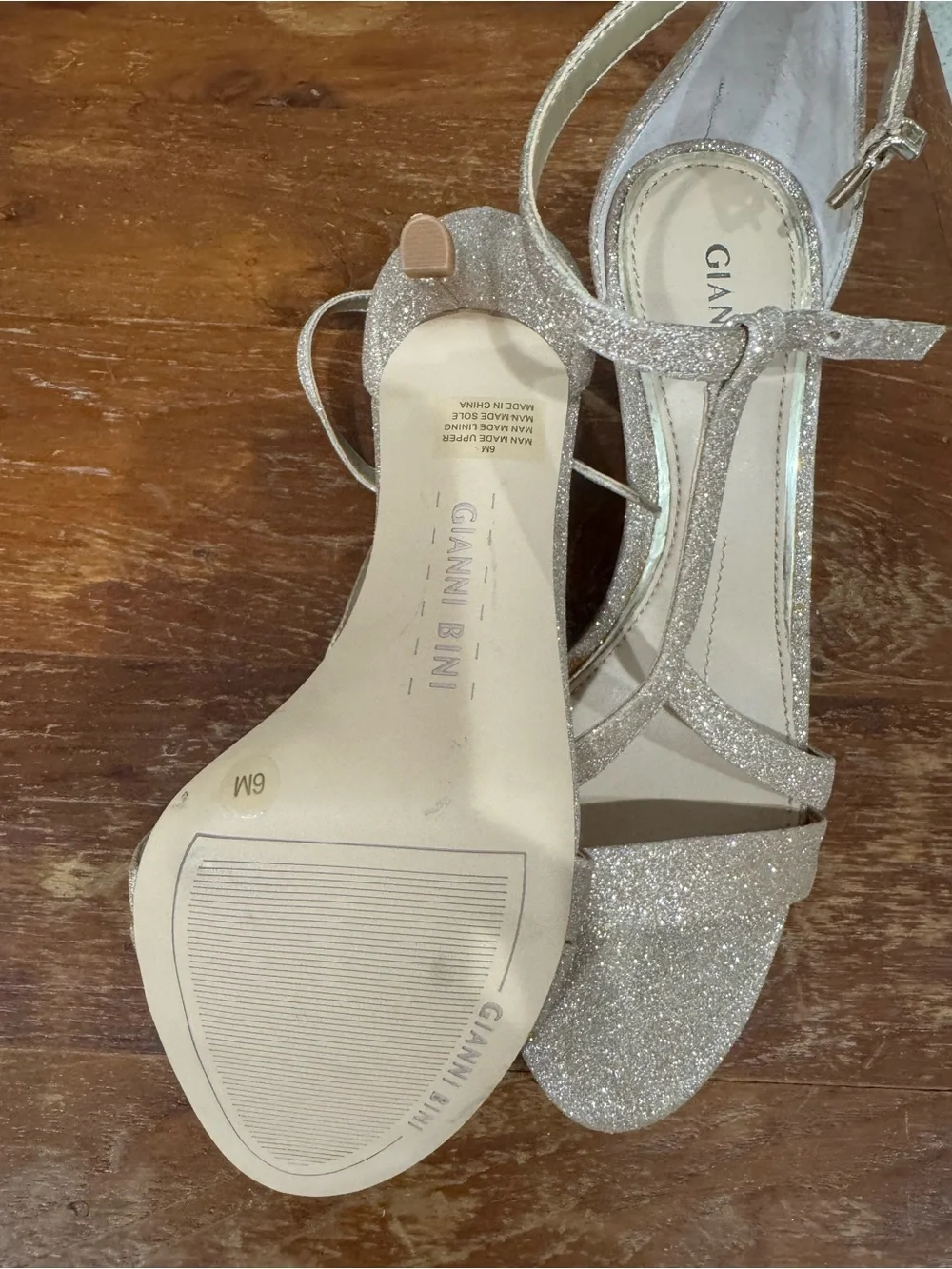 Gianni Bini Champagne Glitter T-Strap Heels